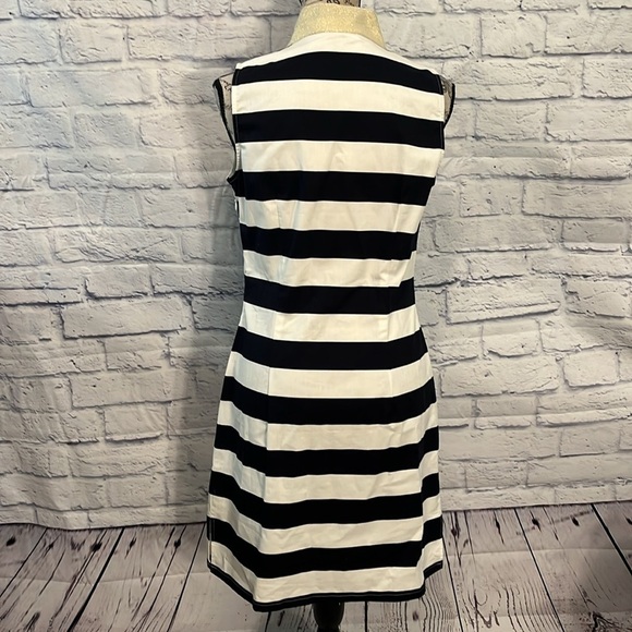 Sail to Sable Nautical Dress Striped Gold Metallic Trim Sleeveless Size Small - Picture 6 of 9